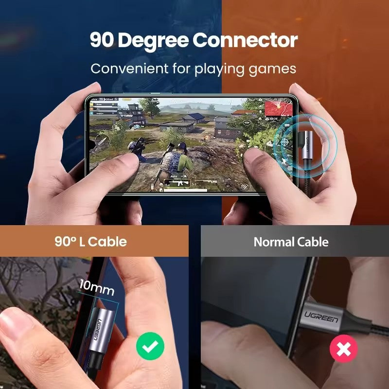 UGREEN Cable USB-C 90° 100W — Ángulo 90° Doble (2m)