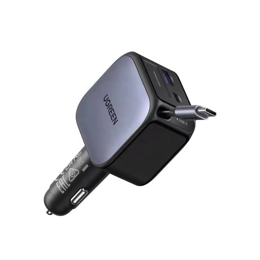 UGREEN Cargador Auto 145W 3-en-1 — 3C1A Retráctil QC