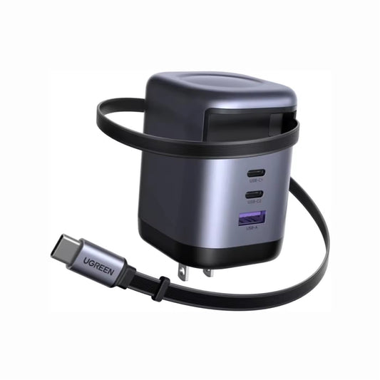 UGREEN Nexode 100W GaN — Cable Retráctil Integrado 3 puertos