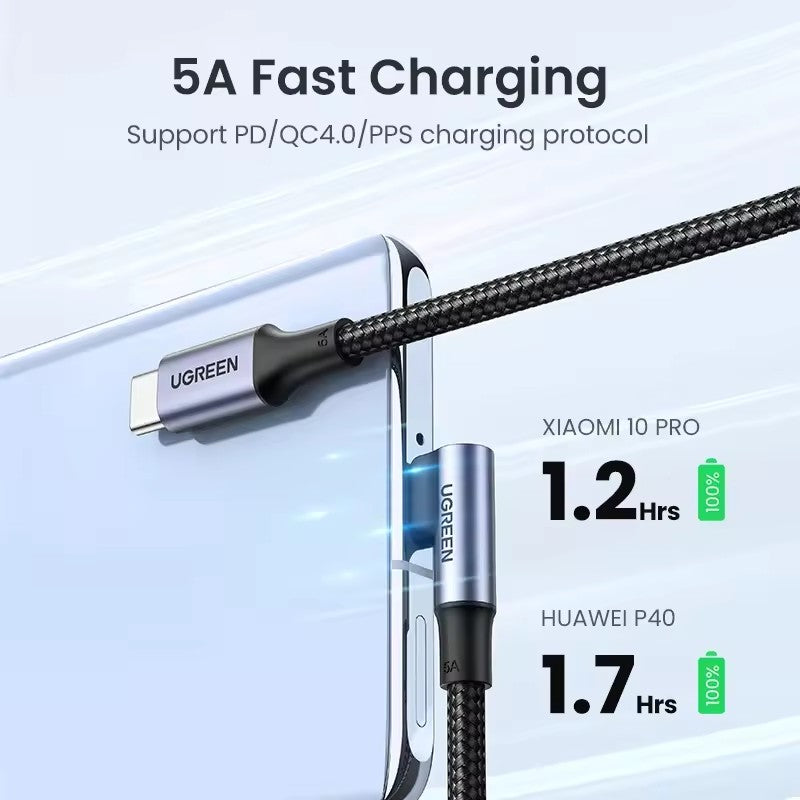 UGREEN US334 Cable USB-C 90° 100W — 5A PD  (1m)