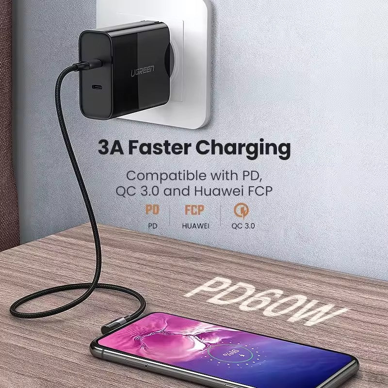 UGREEN Cable USB-C 90° 100W — Ángulo 90° Doble (2m)