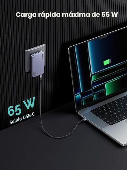 UGREEN Nexode Pro 65W GaN Plano — 3 puertos ultrafino