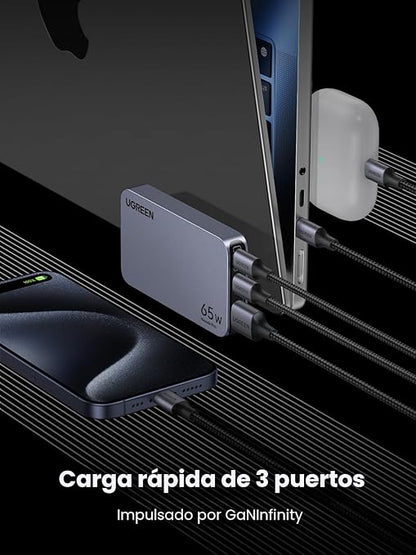 UGREEN Nexode Pro 65W GaN Plano — 3 puertos ultrafino
