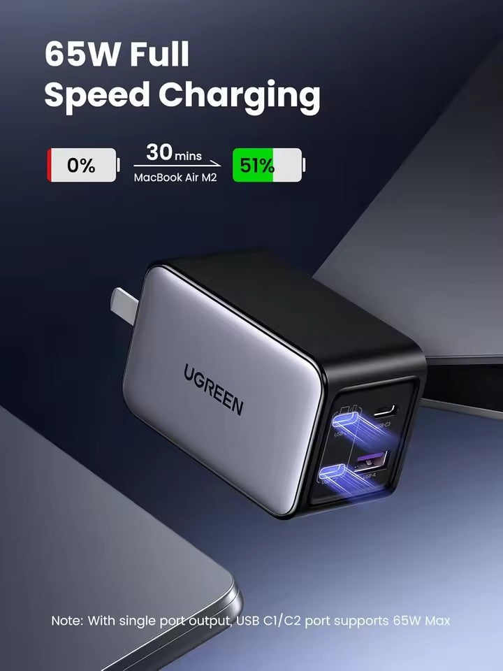 UGREEN Nexode 65W GaN 4 puertos — Plegable Viaje