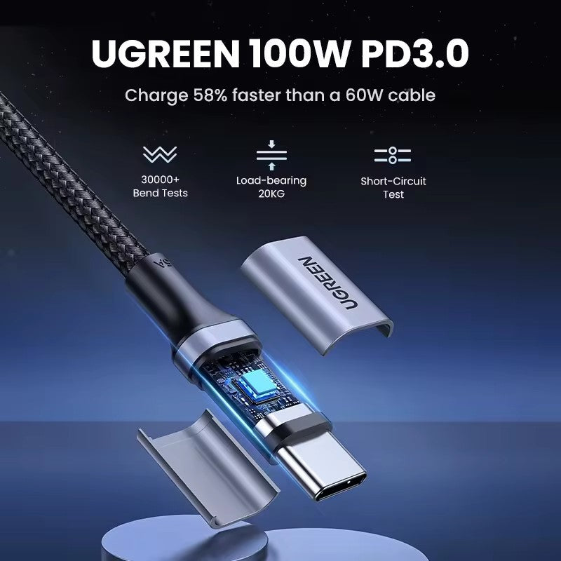 UGREEN Cable USB-C 100W PD — Carga Rápida 5A (2m)