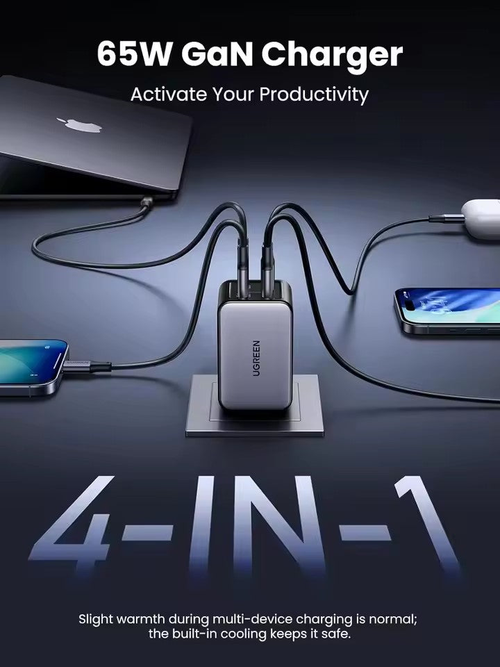 UGREEN Nexode 65W GaN 4 puertos — Plegable Viaje
