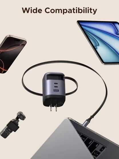 UGREEN Nexode 100W GaN — Cable Retráctil Integrado 3 puertos