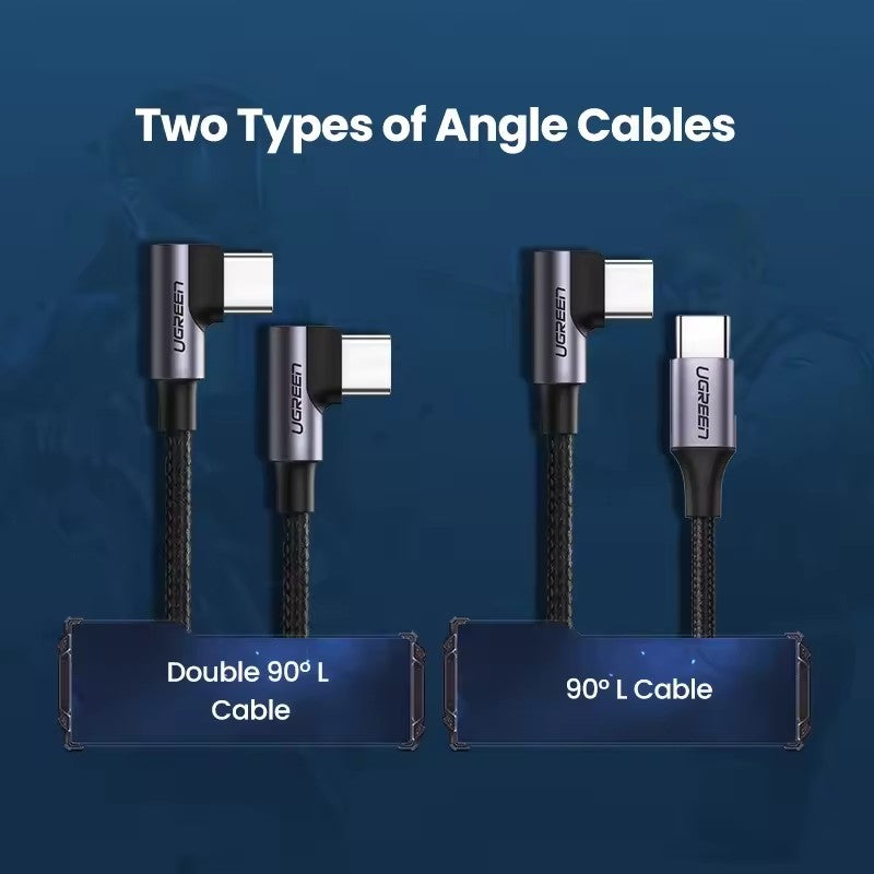 UGREEN Cable USB-C 90° 100W — Ángulo 90° Doble (2m)