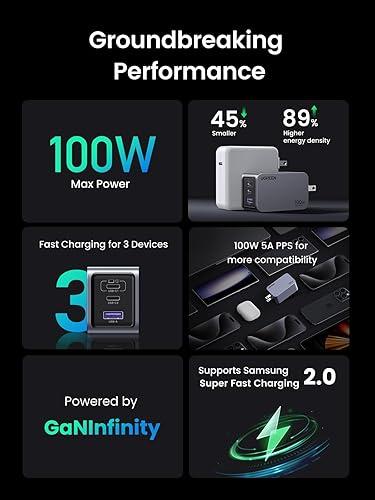 UGREEN Nexode Pro 100W GaN 3 puertos — QC4.0 + Cable