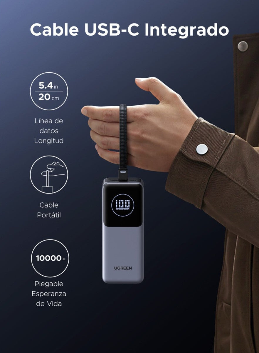 UGREEN BATERIA PORTATIL CON CABLE INCORPORADO DE 130W - 20,000MAH