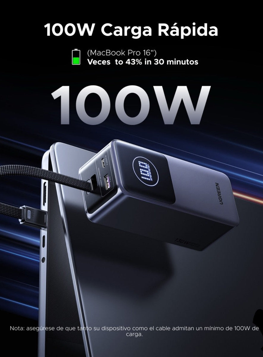 UGREEN BATERIA PORTATIL CON CABLE INCORPORADO DE 130W - 20,000MAH