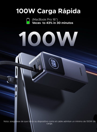 UGREEN BATERIA PORTATIL CON CABLE INCORPORADO DE 130W - 20,000MAH