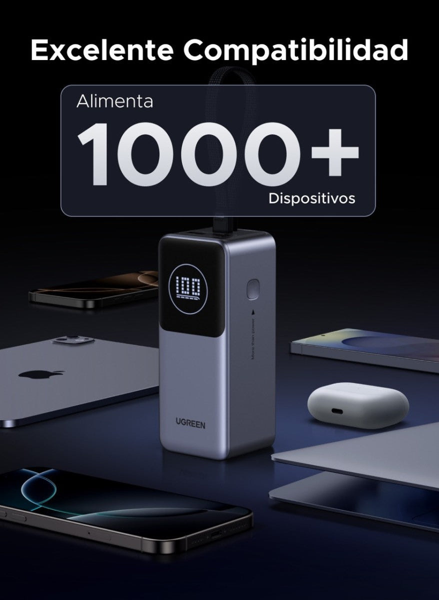 UGREEN BATERIA PORTATIL CON CABLE INCORPORADO DE 130W - 20,000MAH